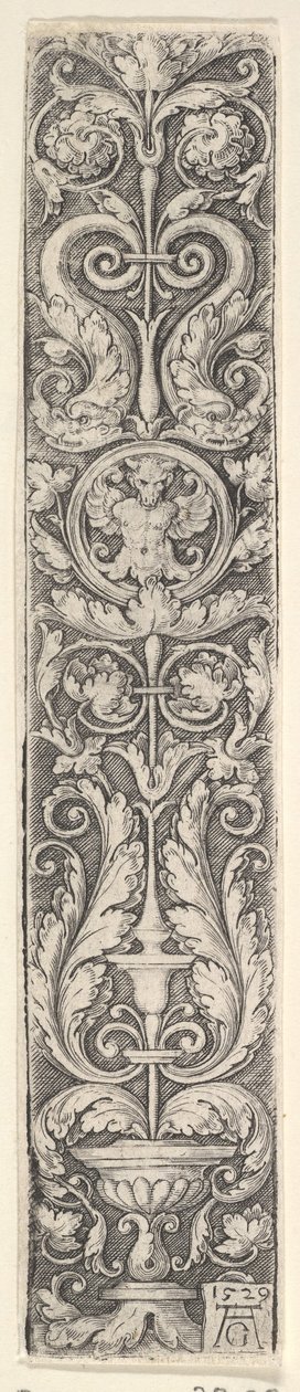 Vertical Panel with a Candelabrum Containing a Medallion with a Centaur and a Pair of Dolphins by Heinrich Aldegrever
