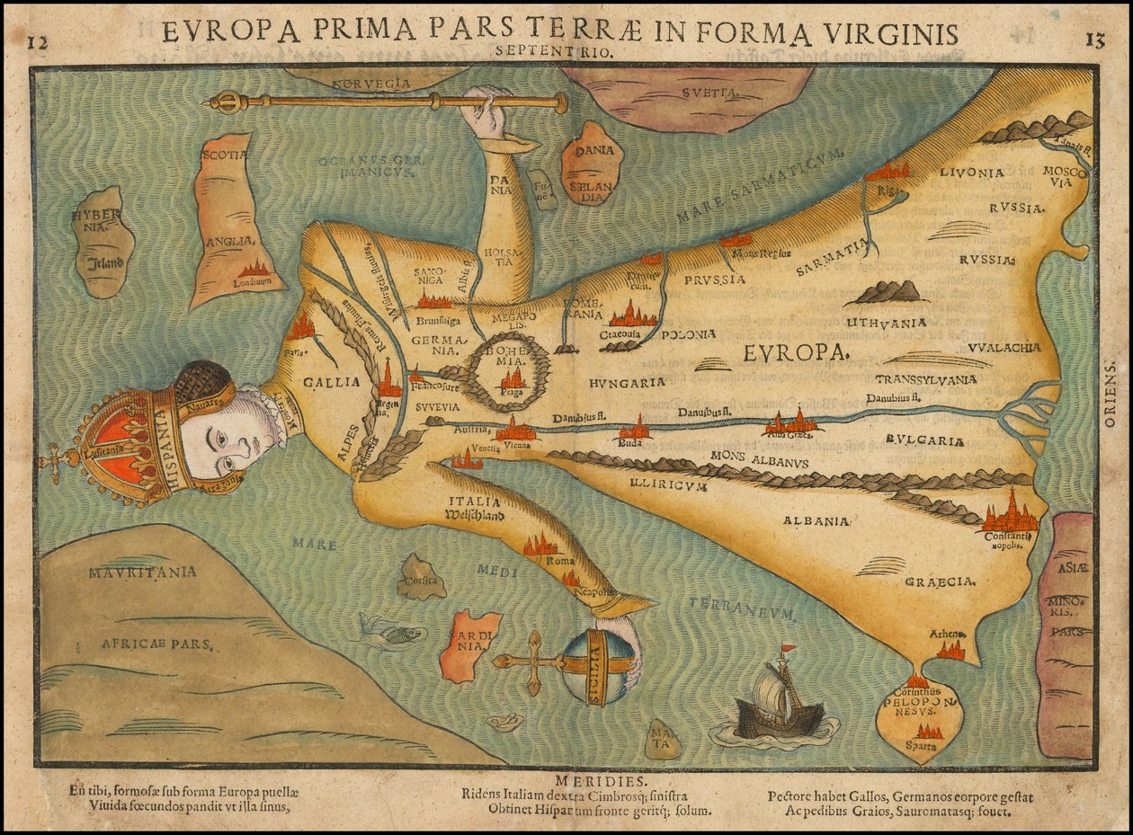 1580s Anthropomorphic Map of Europe by Heinrich Bünting