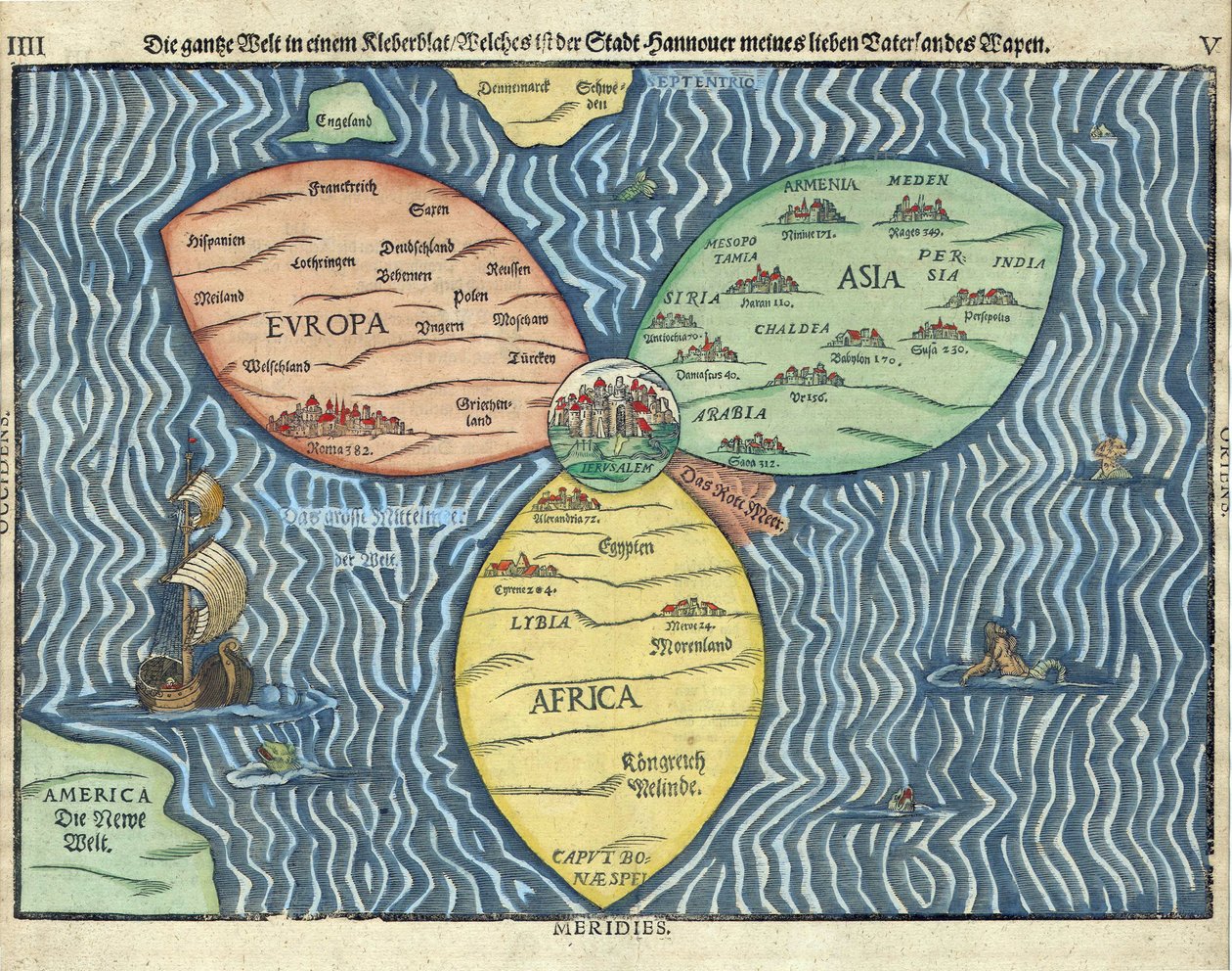 The Three Continents with Jerusalem in the Center of the World by Heinrich Buntig