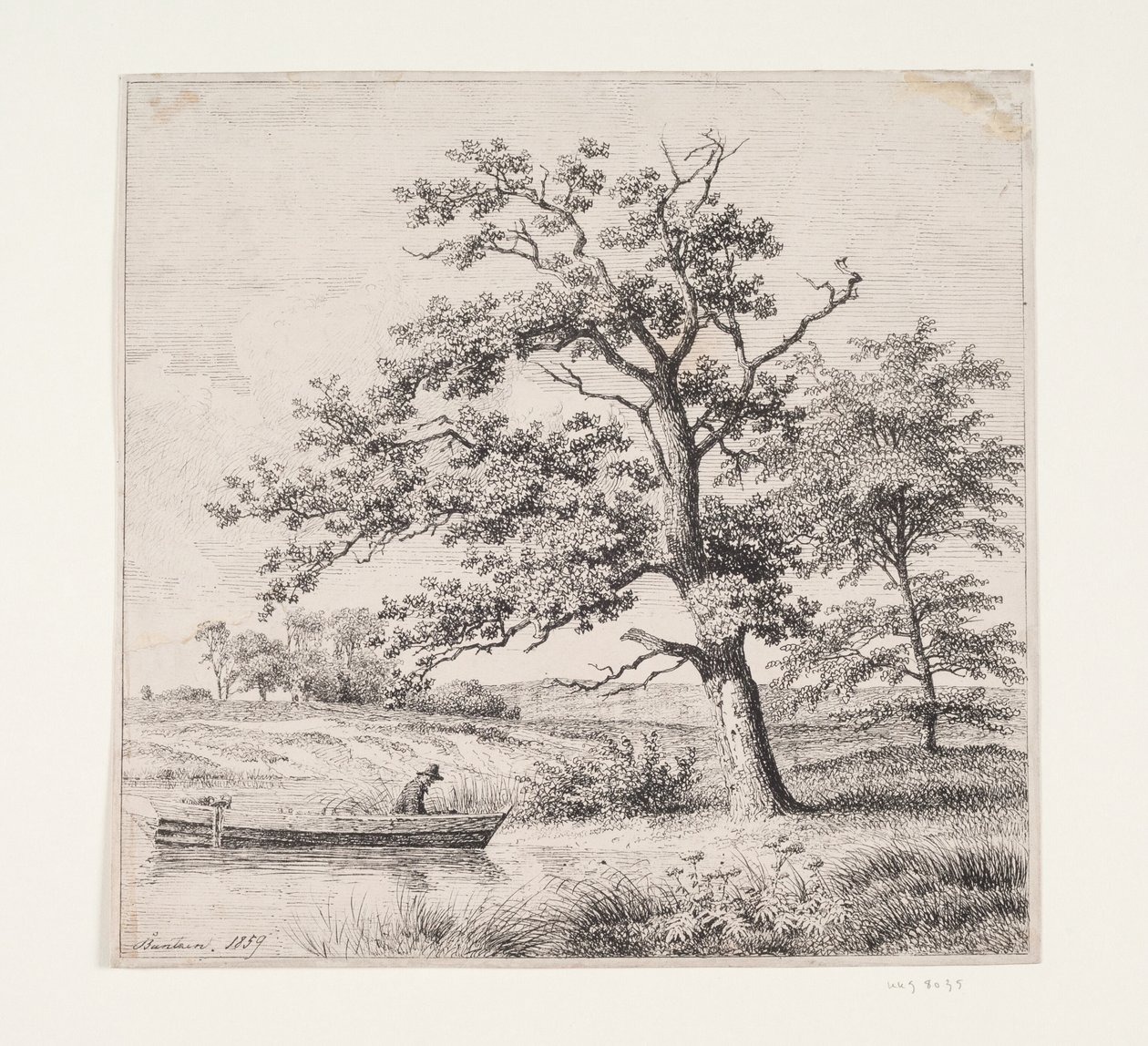 Oak trees by a lake by Heinrich Buntzen