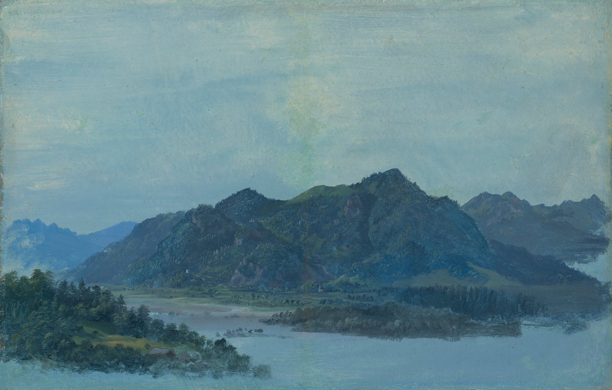 The Inn Valley near Flintsbach with Falkenstein Castle and the Kaiser Mountains in the Background by Heinrich Burkel
