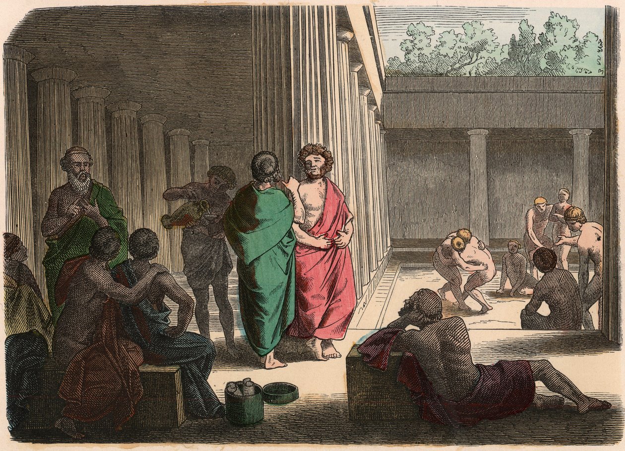 Ancient Greece: In the Gymnasium. Platonists, Epicureans, Cynics & Wrestlers by Heinrich Leutemann