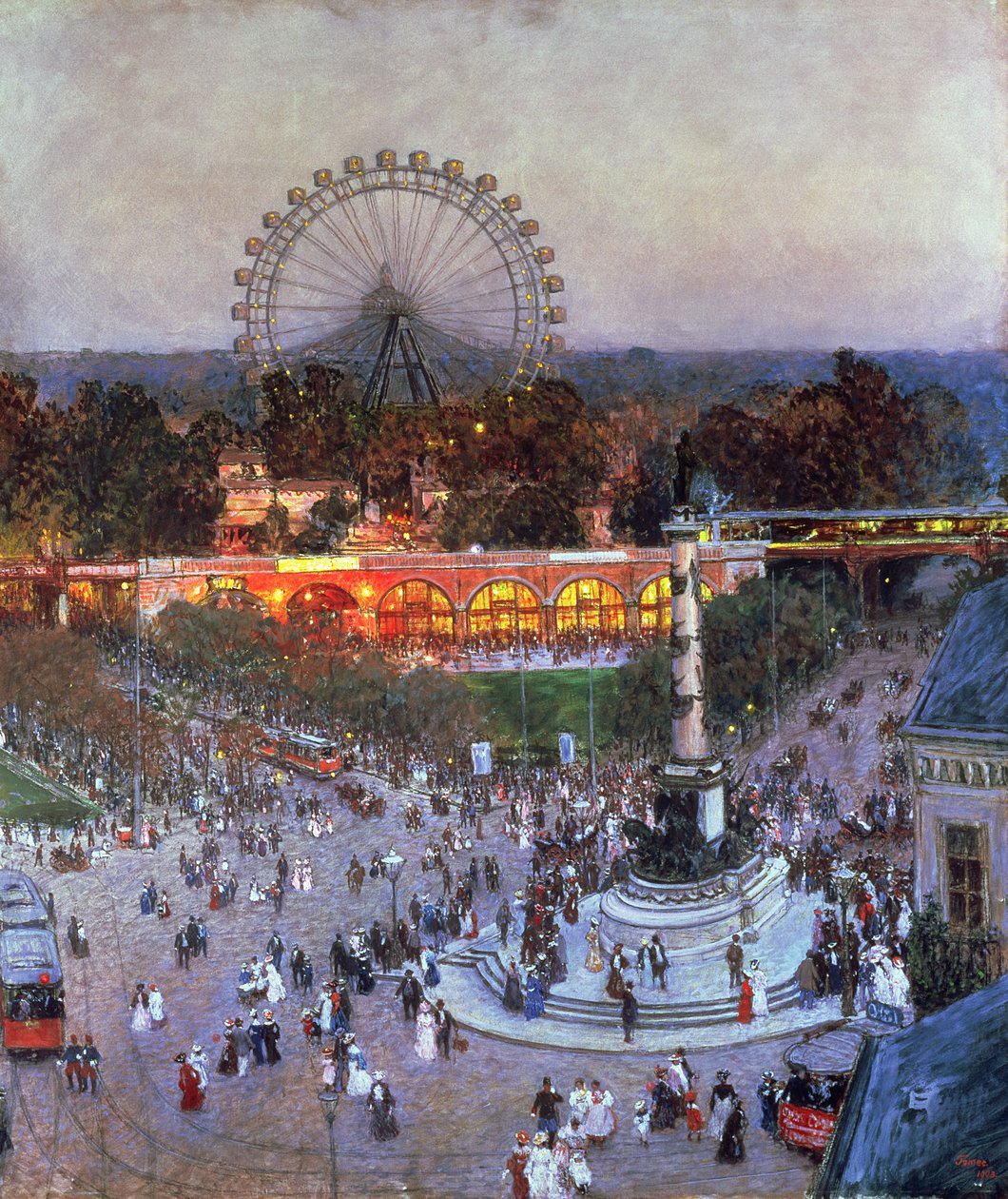 The Admiral Tegetthoff Monument at the Praterstern with the Ferris Wheel, Vienna by Heinrich Tomec