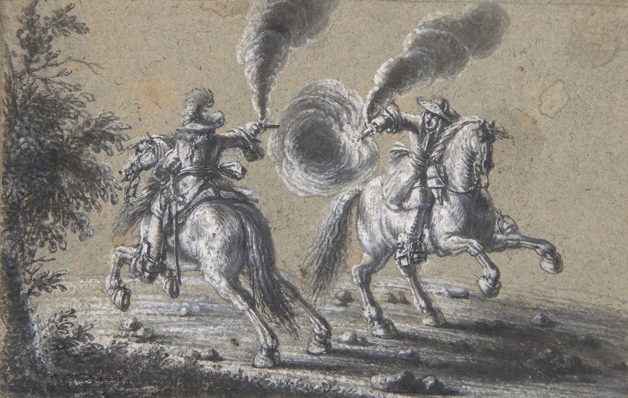 Two Horsemen Shooting at Each Other by Heinrich Werdmuller
