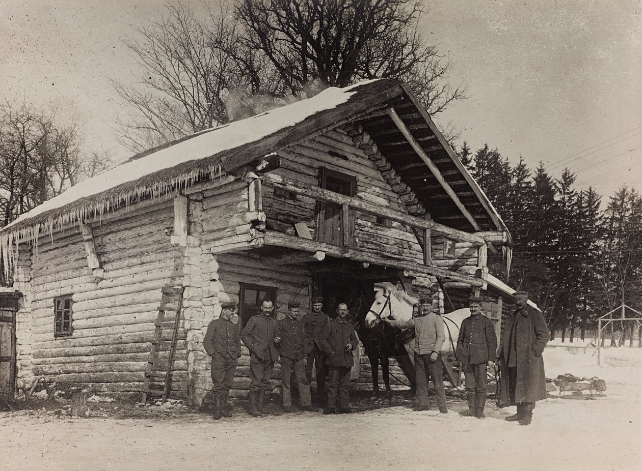 First World War: Ukraine in the years 1914-1916 during the invasion of the German army. Military front of a house by Heldenfriedhof Dsessentniki (attr. to)