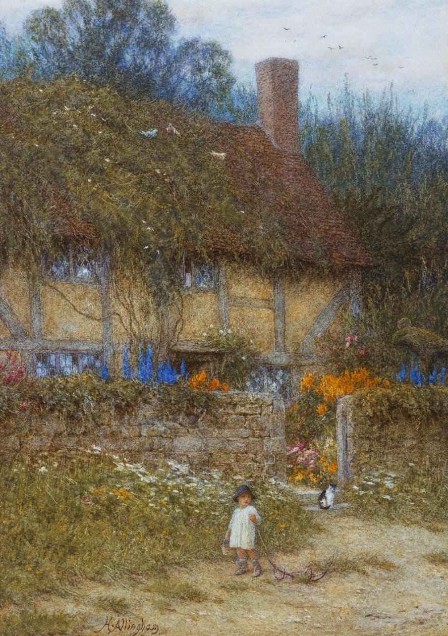 A Cottage near Godalming, Surrey (watercolour with scratching out) by Helen Allingham