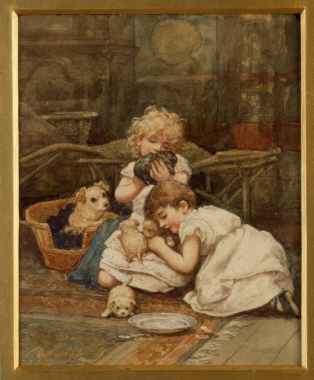 H. Allingham, The New Pets / Watercolor by Helen Allingham