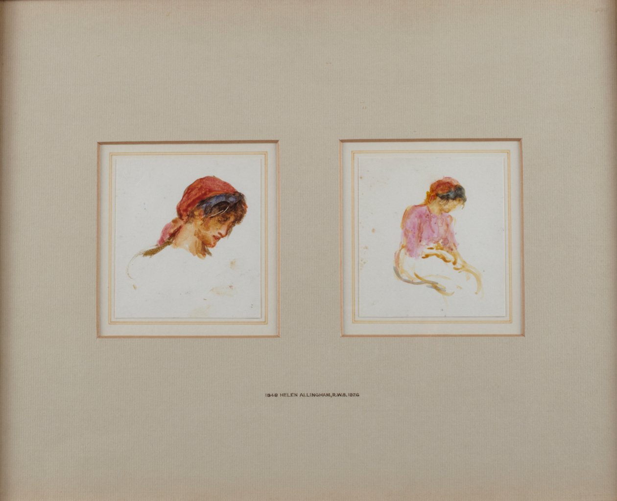 Study of a girl in a red headscarf by Helen Allingham
