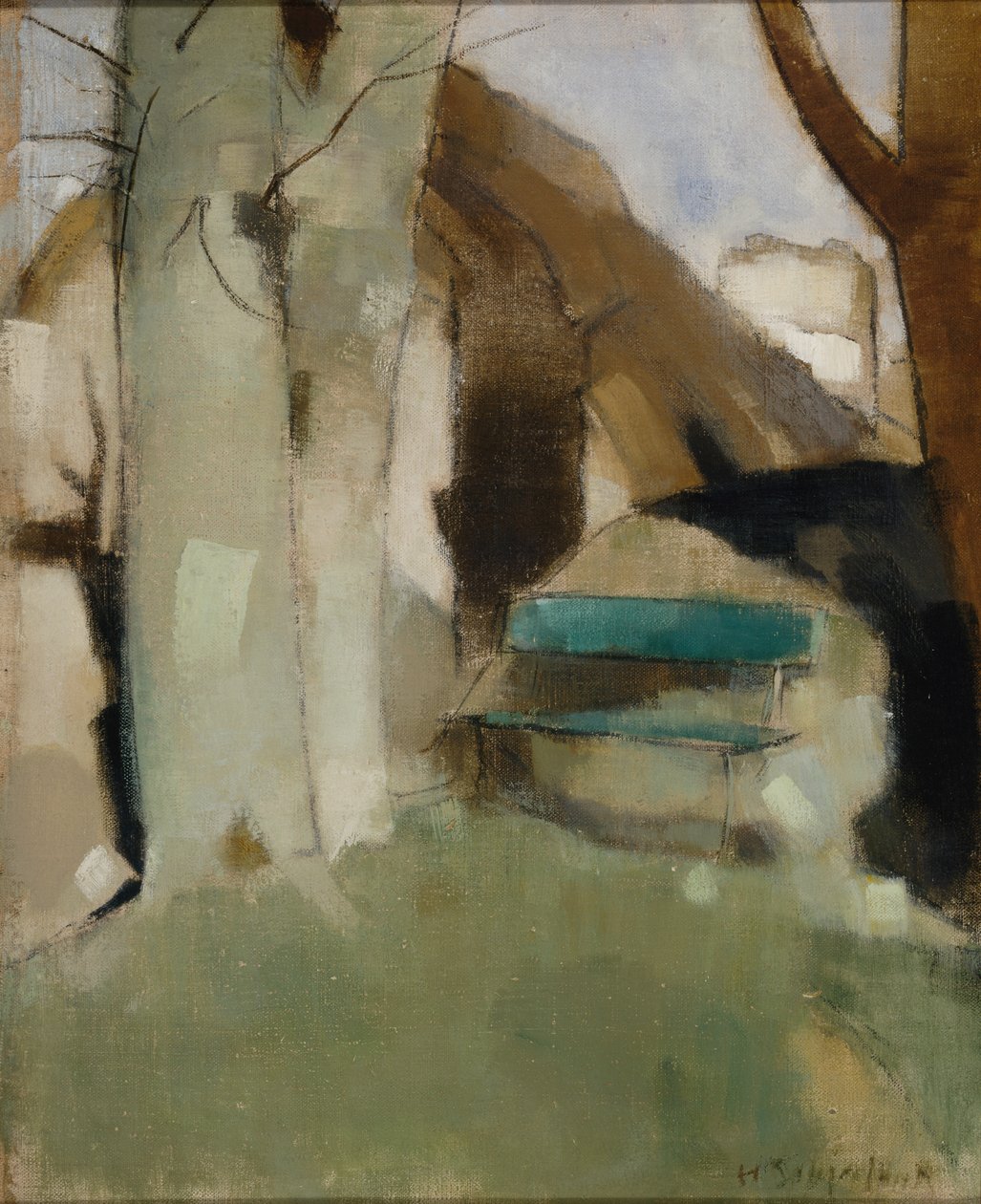 Shadow on the Wall II Green Bench by Helene Schjerfbeck