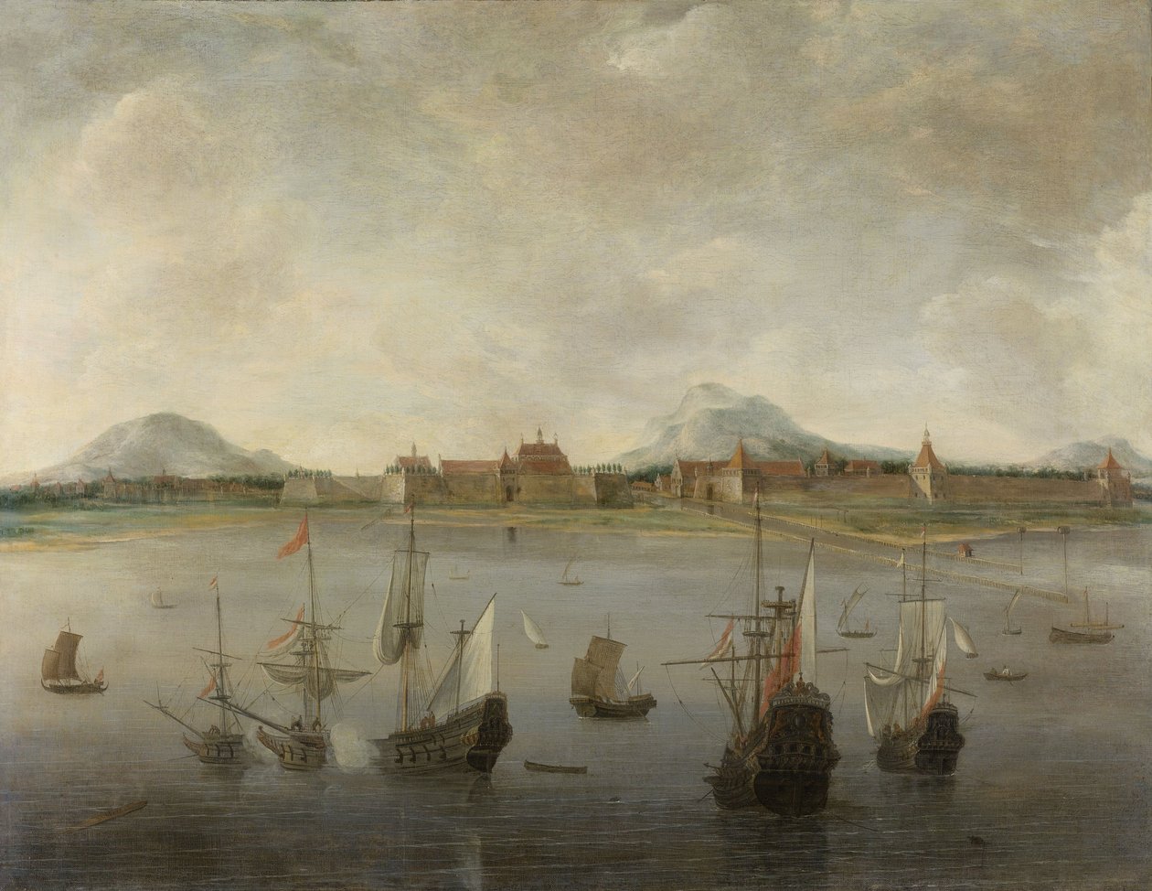 View of Batavia with the Mountain Range of the Salak, Pangerango and Gede by Hendrick Dubbels