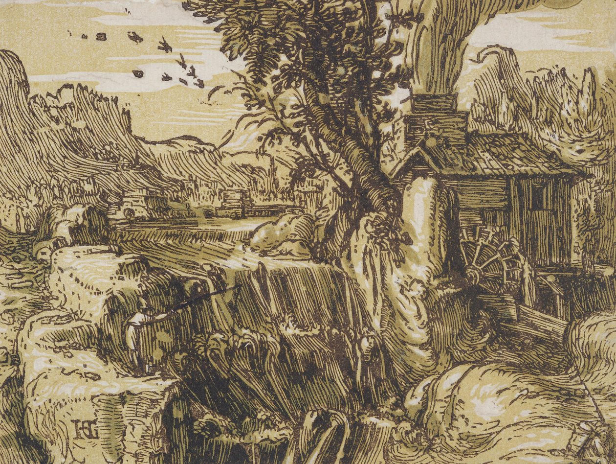 Landscape with a Waterfall by Hendrik Goltzius