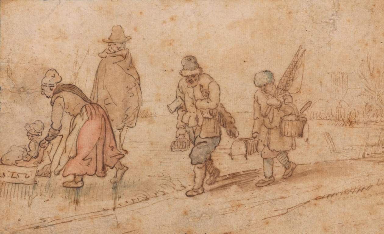 Figures in Winter Landscape by Hendrick Avercamp