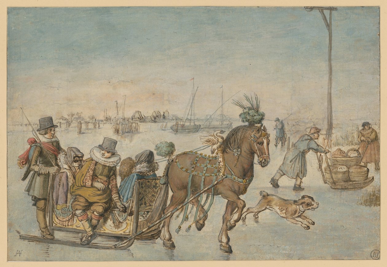 Horse Sleigh on the Ice by Hendrick Avercamp