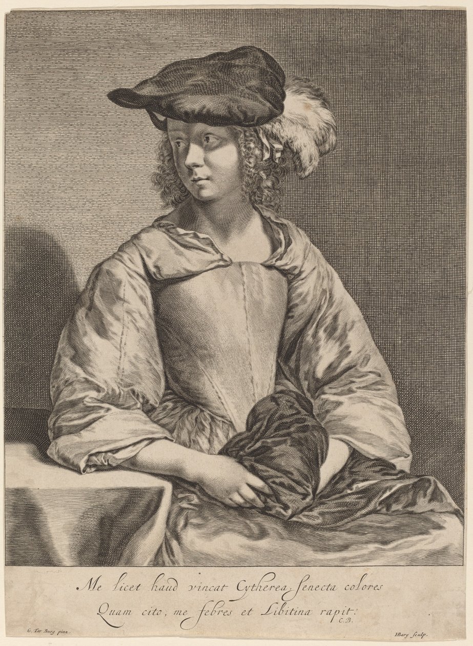 Girl in a Plumed Hat by Hendrick Bary after Gerard ter Borch the Younger