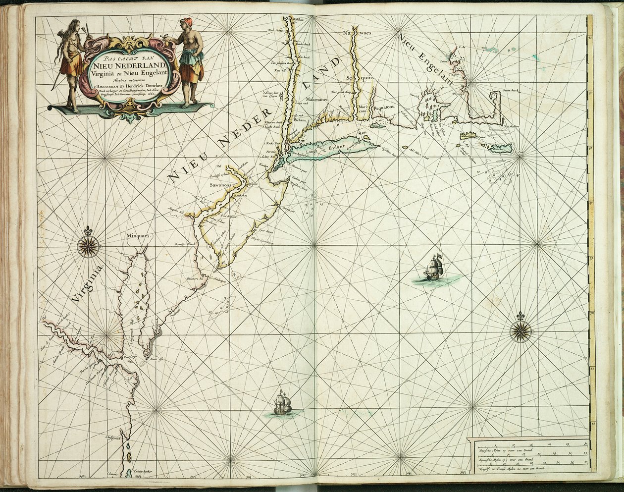 Chart of New Holland, Virginia and New England by Hendrick Doncker