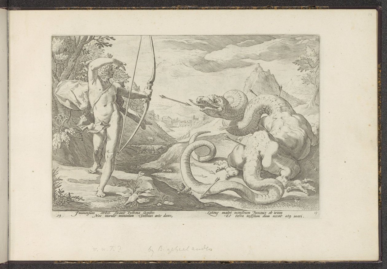 Apollo Kills the Giant Snake Python by Hendrick Goltzius (workshop of)