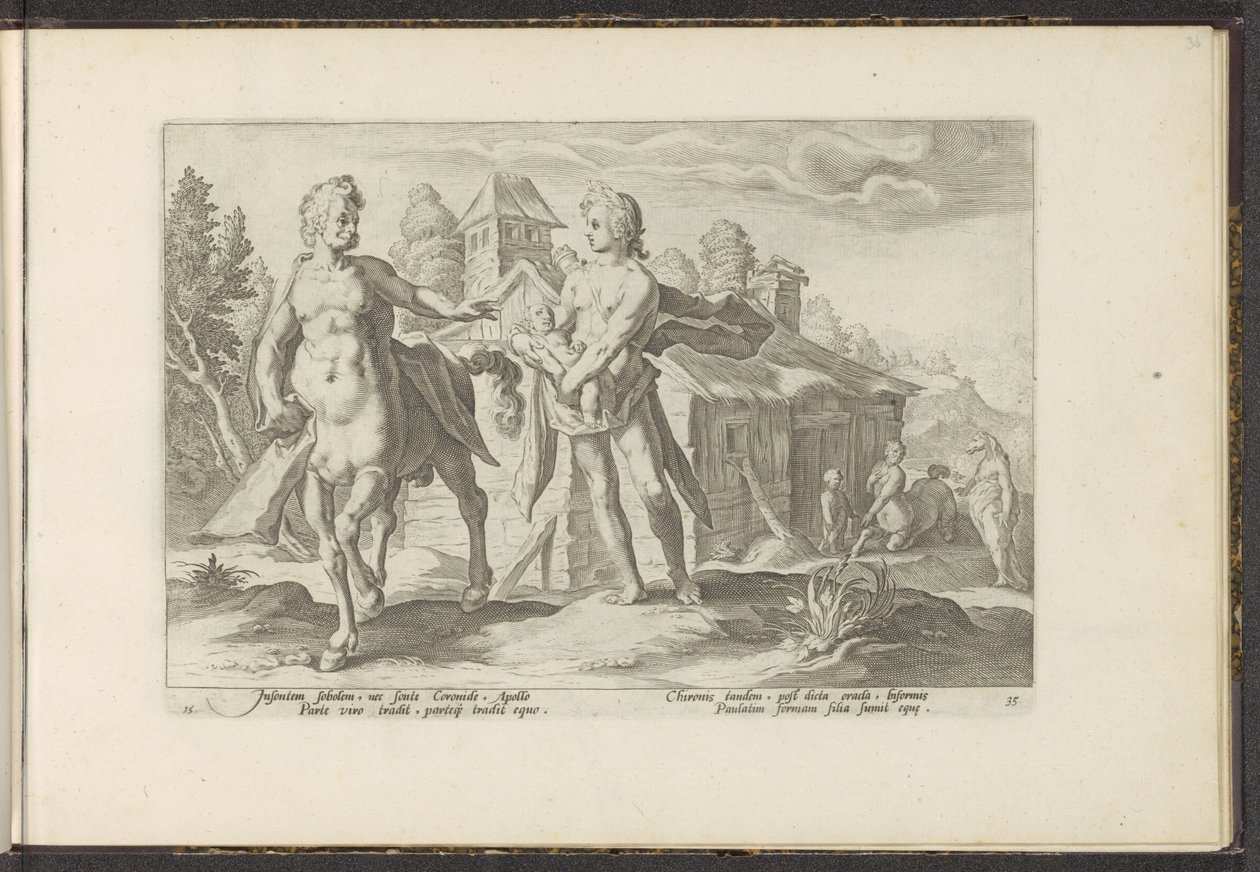 Apollo Entrusts Asclepius to Chiron by Hendrick Goltzius (workshop of)