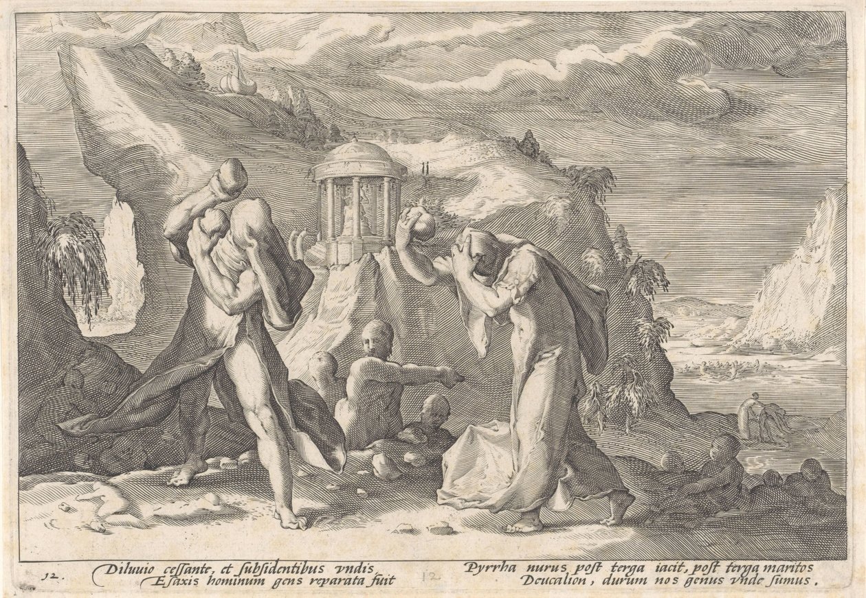Deucalion and Pyrrha Creating a New Human Race (series title: Metamorphoses of Ovid) by Hendrick Goltzius (workshop of)