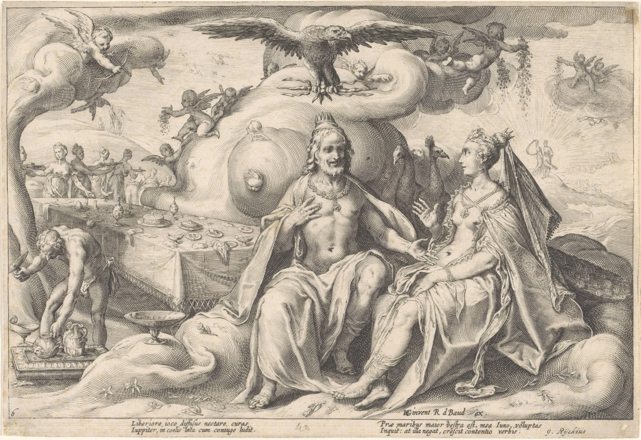 Discussion between Jupiter and Juno (series title: Metamorphoses of Ovid) by Hendrick Goltzius (workshop of)