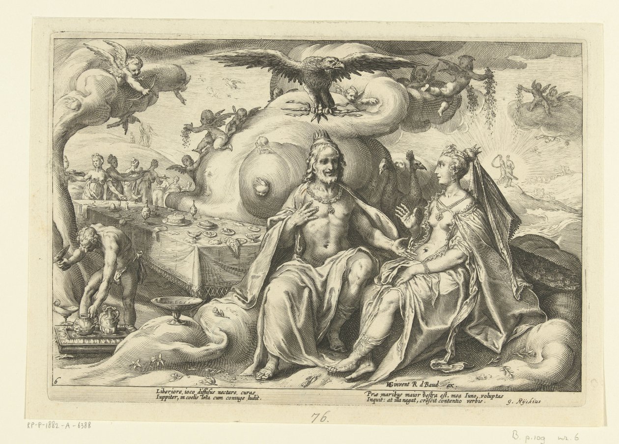 Jupiter and Juno Discussing Which Sex Enjoys Love More by Hendrick Goltzius (workshop of)