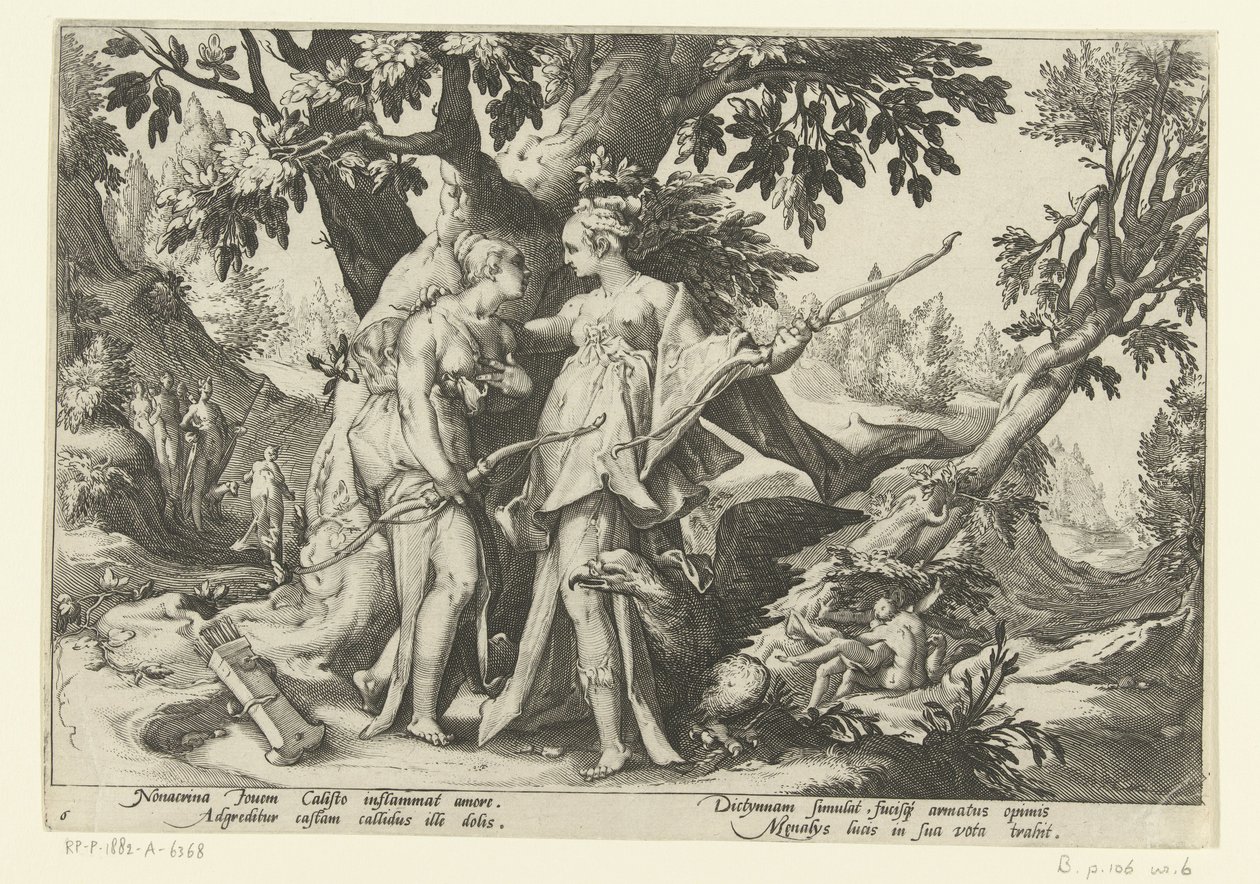 Jupiter Seduces Callisto in the Form of Diana by Hendrick Goltzius (workshop of)