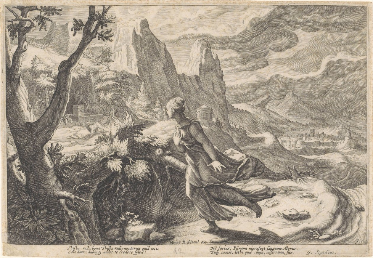 Thisbe Fleeing from the Lioness by Hendrick Goltzius (workshop of)