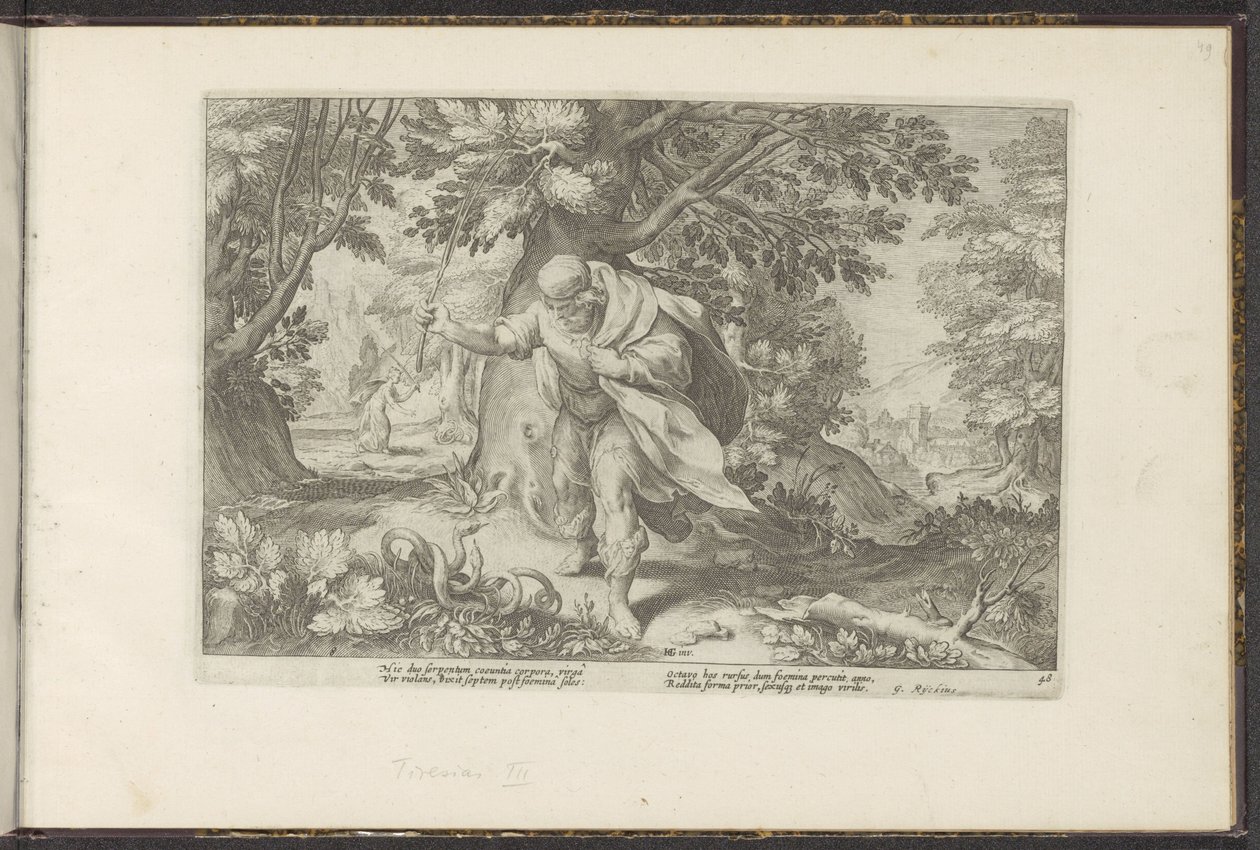Tiresias Strikes Two Mating Snakes by Hendrick Goltzius (workshop of)