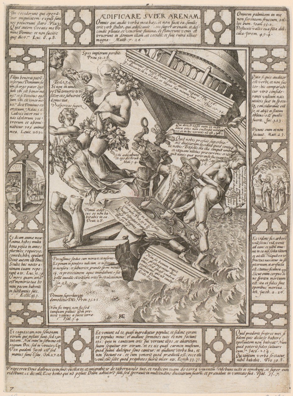 Building on Sand, Plate 7 of the Series "Allegories of the Christian Faith" by Hendrick Goltzius