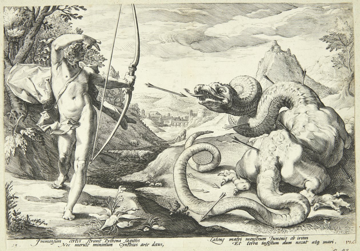 Apollo Killing Python by Hendrick Goltzius