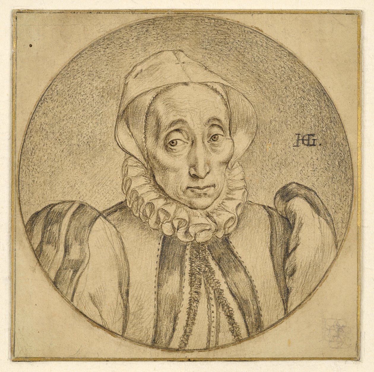 Bust of an Old Lady (Agatha Scholiers?) by Hendrick Goltzius