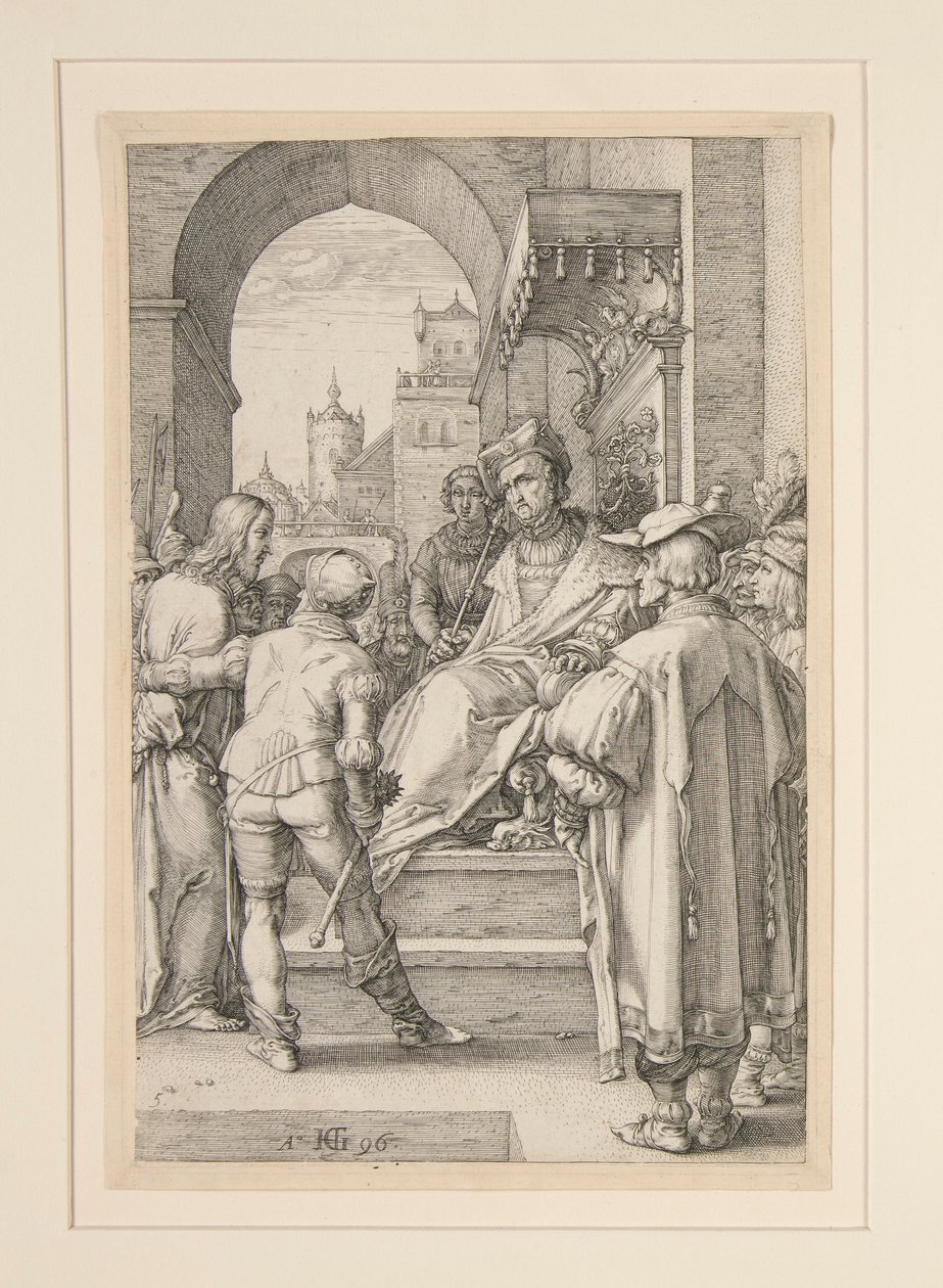 Christ Before Pilate, from The Passion, #5 in a series of 12 engravings by Hendrick Goltzius