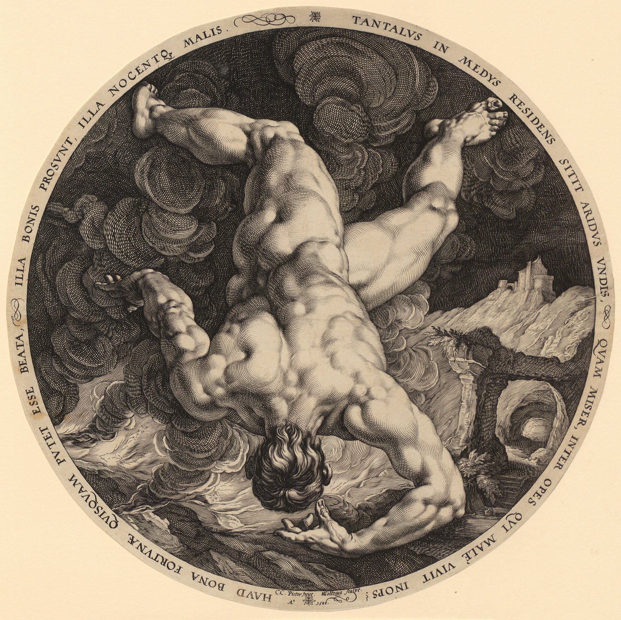 Fall of Tantalus, Plate 1 from the Series "The Four Sky-Stormers" by Hendrick Goltzius