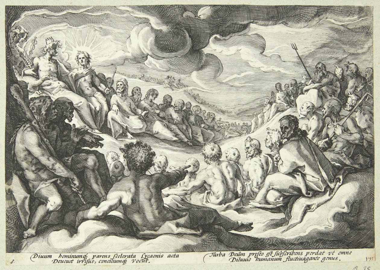 Jupiter consults with the gods about the destruction of the universe by Hendrick Goltzius