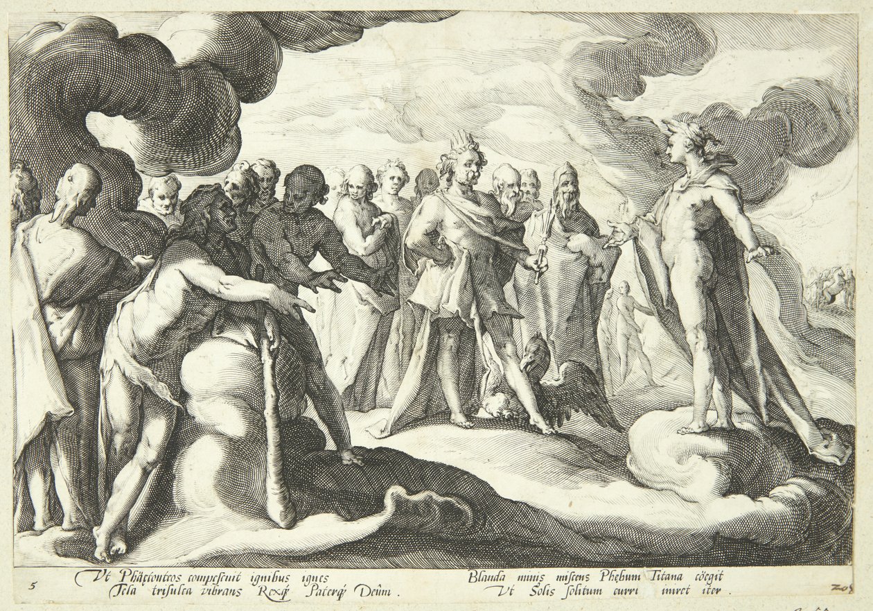 Jupiter and the Gods Ask Helios to Resume Control of the Sun Chariot by Hendrick Goltzius