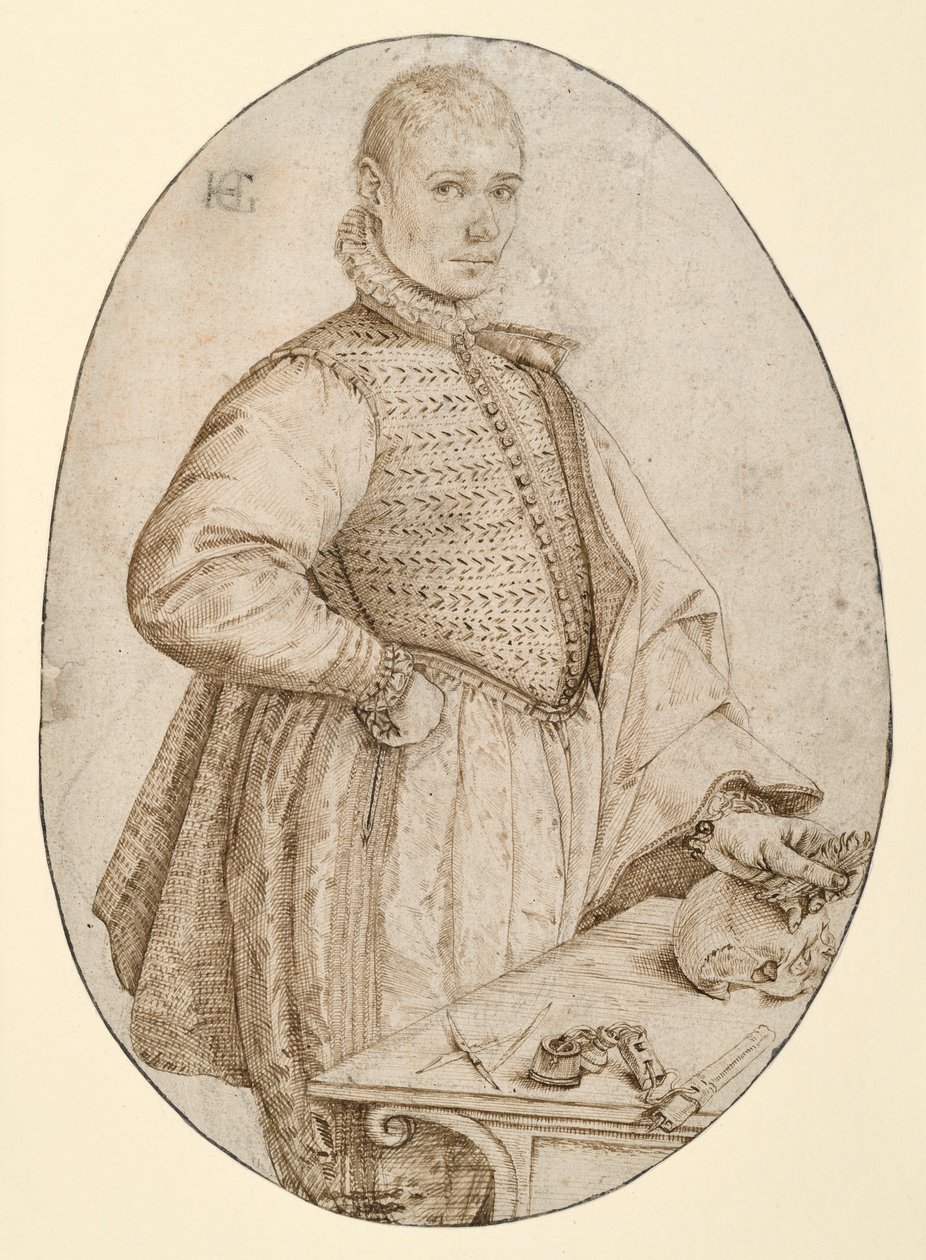 Kneeling Figure of a Young Man Facing Right (Gysbrecht van Batenburg) by Hendrick Goltzius