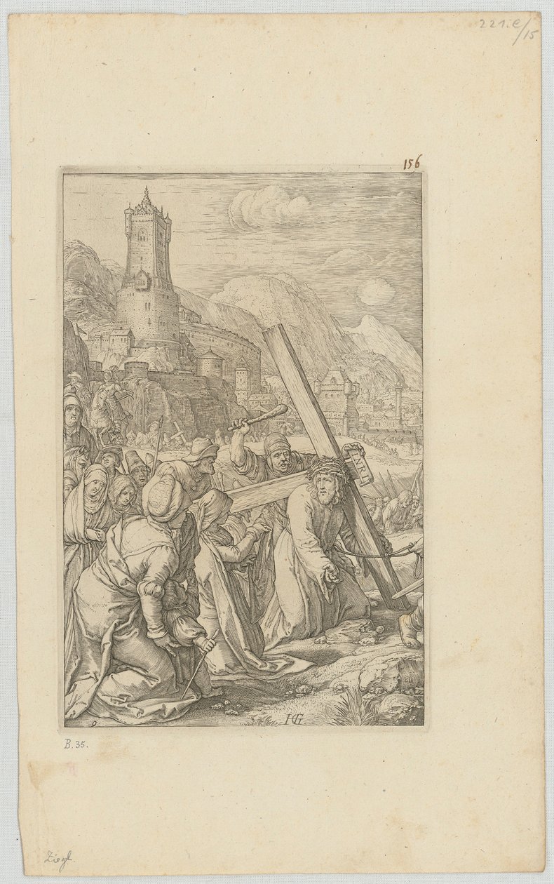 Carrying the Cross, Plate 9 from the Series "The Passion" by Hendrick Goltzius