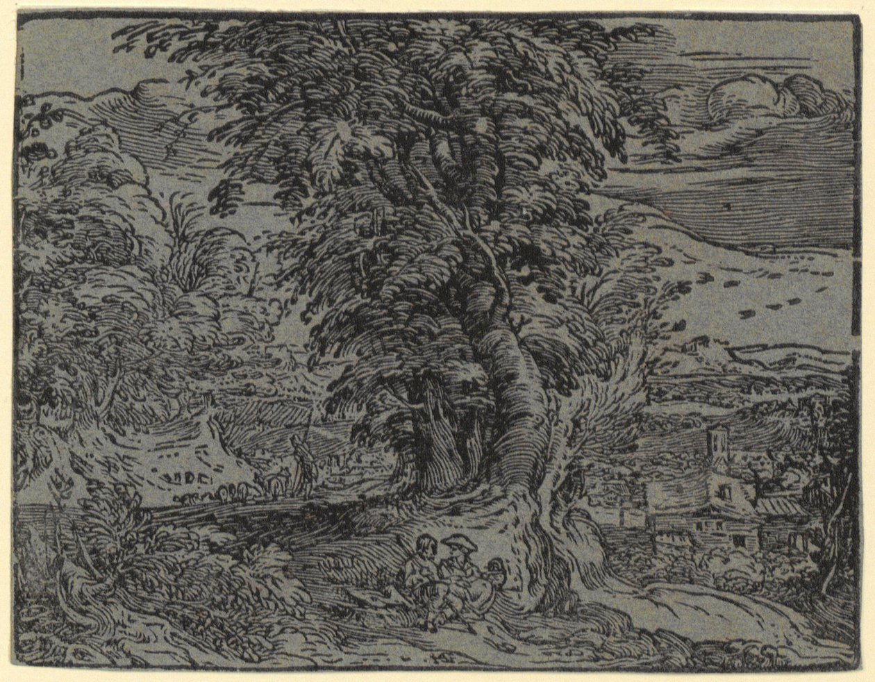 Landscape with a Seated Couple and a Shepherd, Plate 2 from the Series "Four Small Landscapes" by Hendrick Goltzius