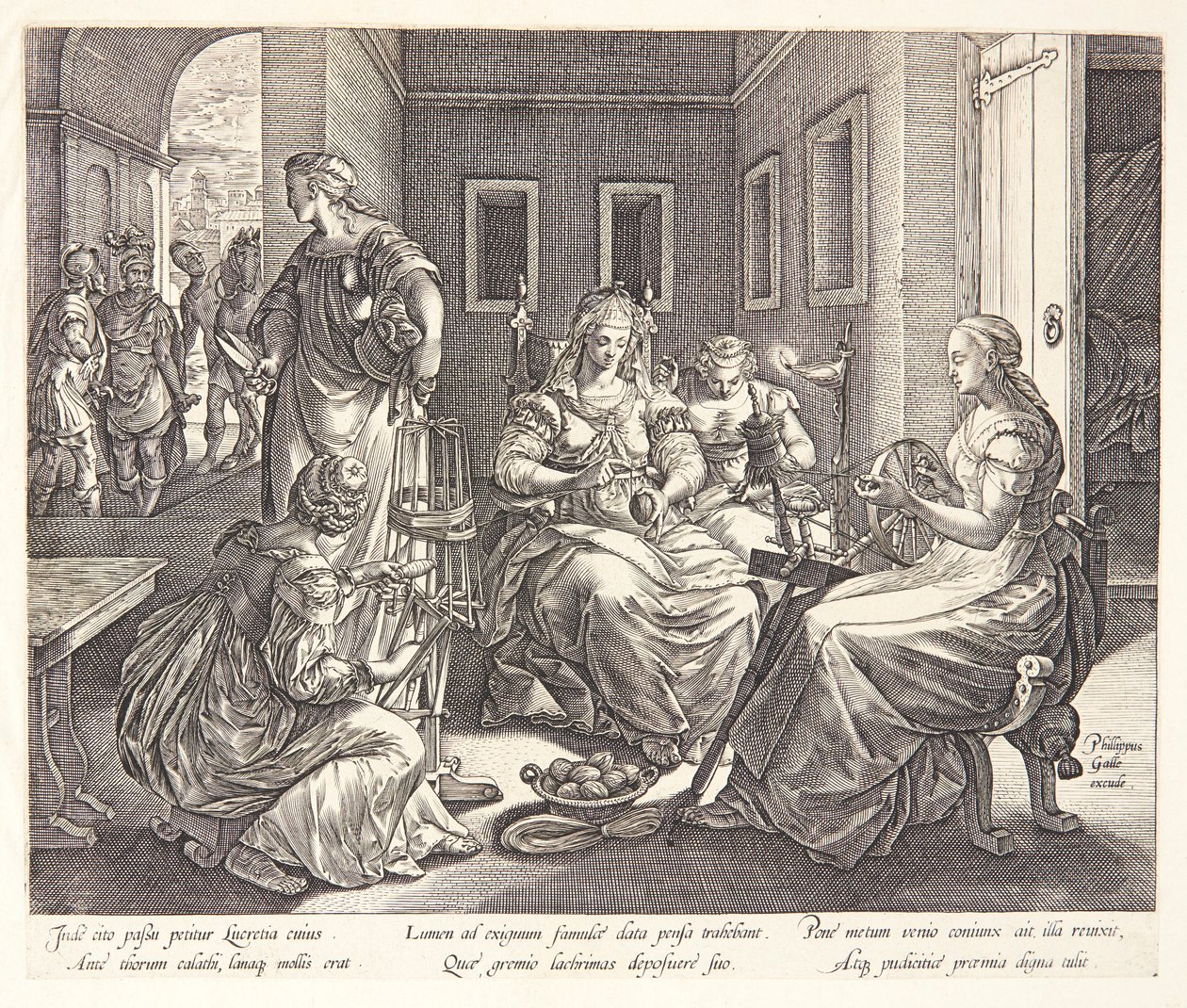 Lucretia Spinning with Her Ladies-in-Waiting by Hendrick Goltzius