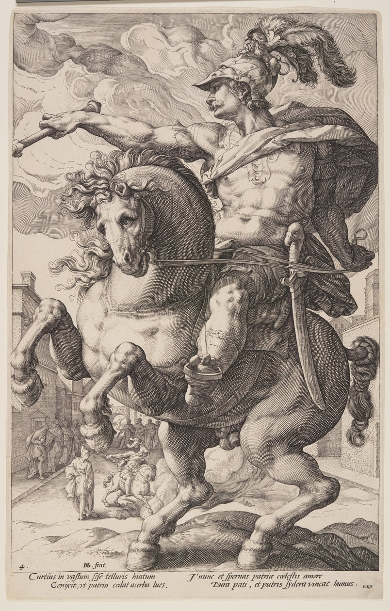 Marcus Curtius on Horseback, from The Roman Heroes by Hendrick Goltzius