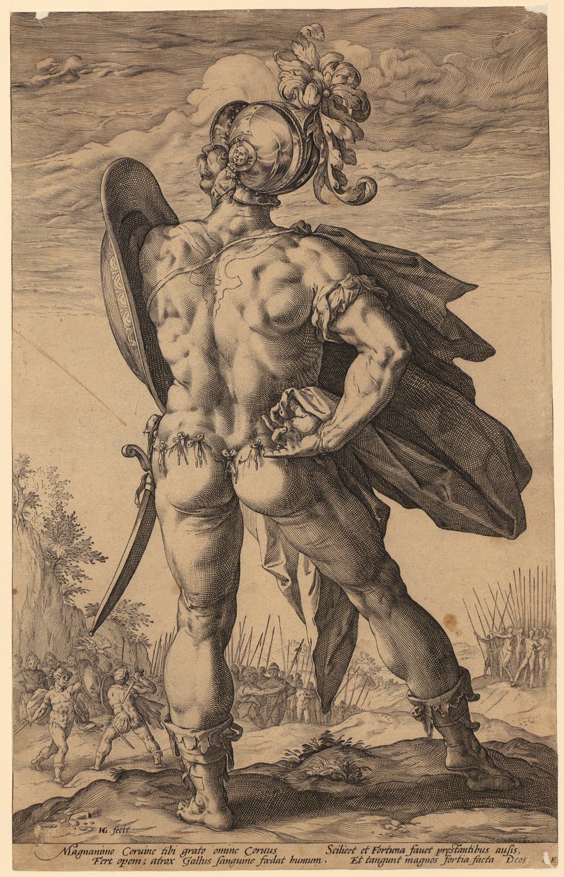 Marcus Valerius Corvus, Sheet 6 from the Series Roman Heroes by Hendrick Goltzius