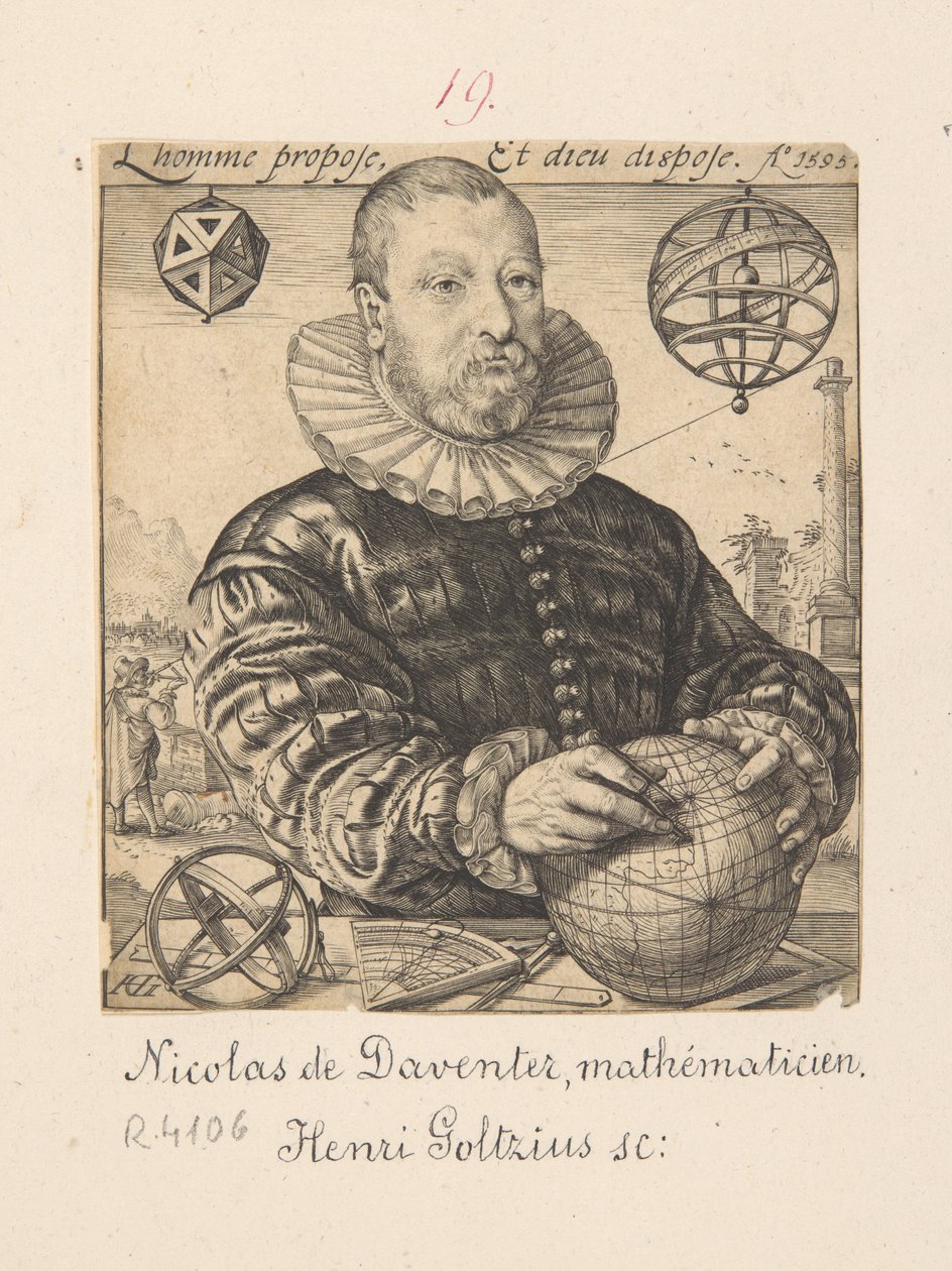 Portrait of Nicolaus Petri Daventriensis, actually Claes Pietersz van Deventer, c. 1540-1602 - mathematician and astronomer by Hendrick Goltzius