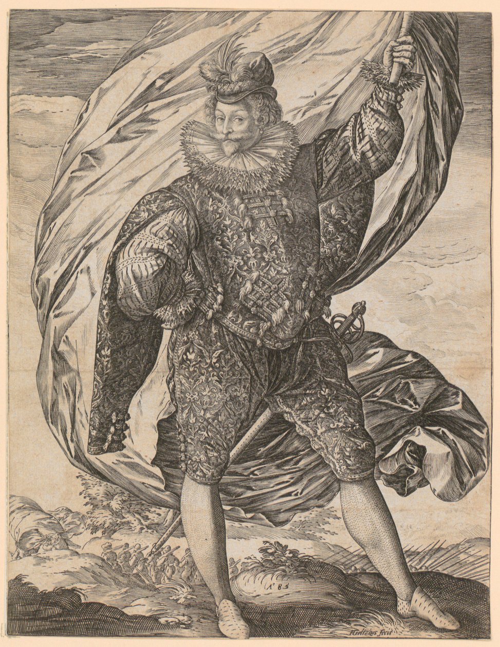 Standing Standard-Bearer, Head Turned to the Left by Hendrick Goltzius