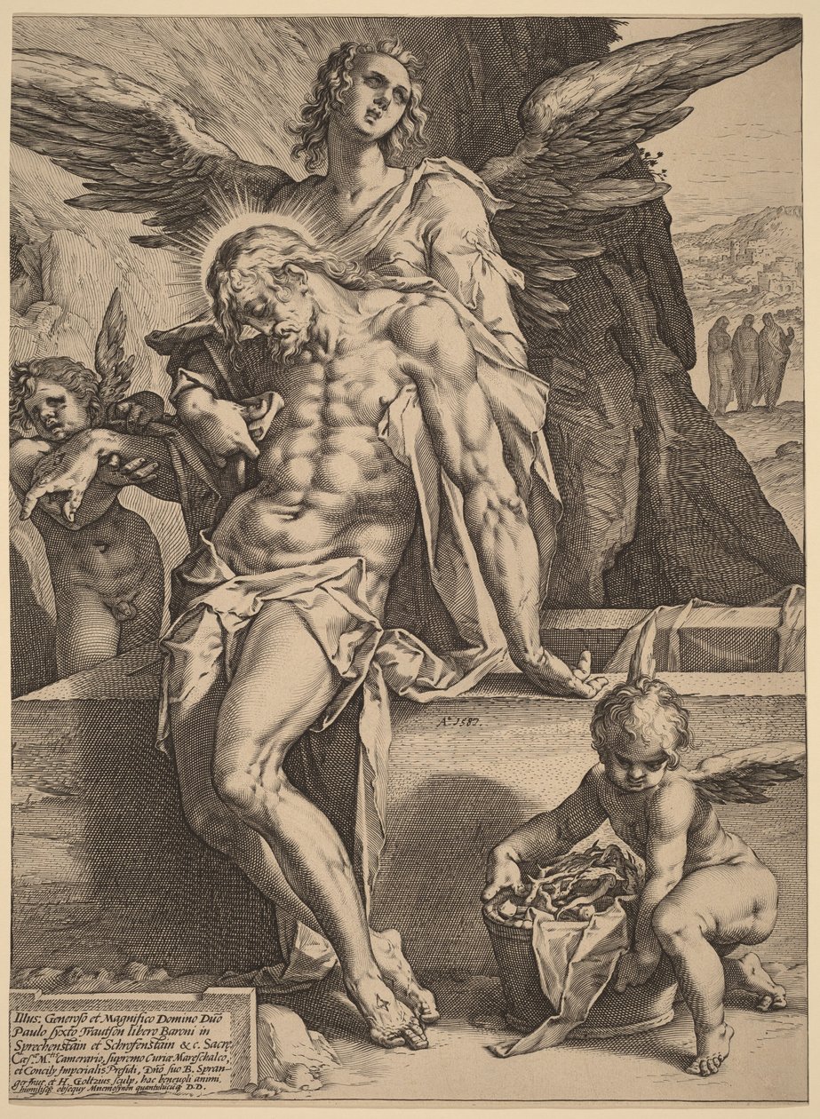 The Body of Christ Supported by Angels by Hendrick Goltzius