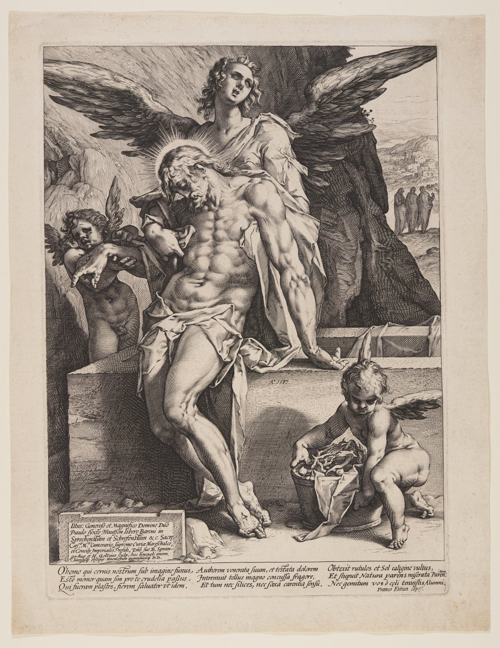 The Dead Saviour Supported by an Angel by Hendrick Goltzius