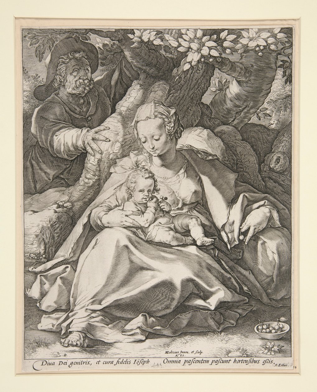 The Holy Family Under the Cherry Tree / Rest on the Flight to Egypt Under a Cherry Tree by Hendrick Goltzius