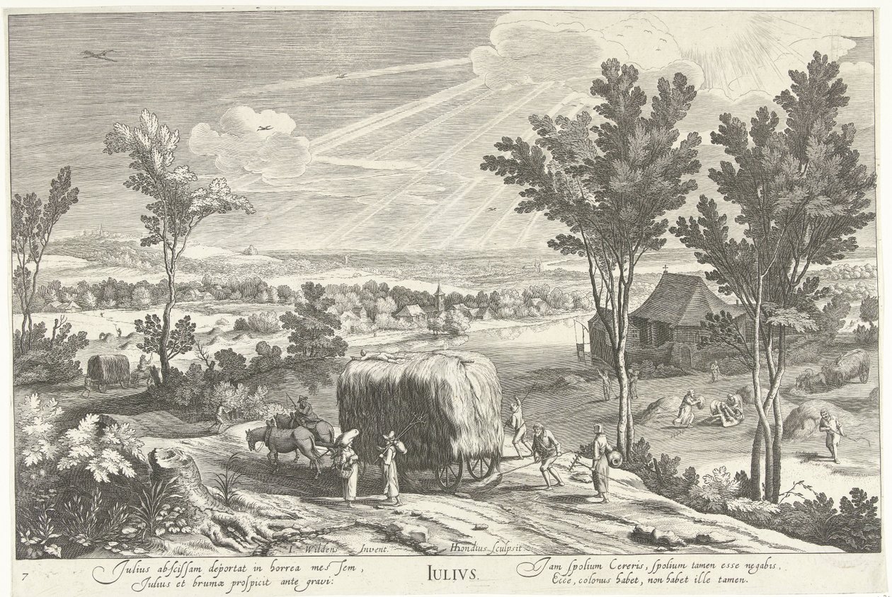 July, with Farmers in a Landscape Julius (title on object) The Twelve Months (series title) by Hendrick Hondius (I)