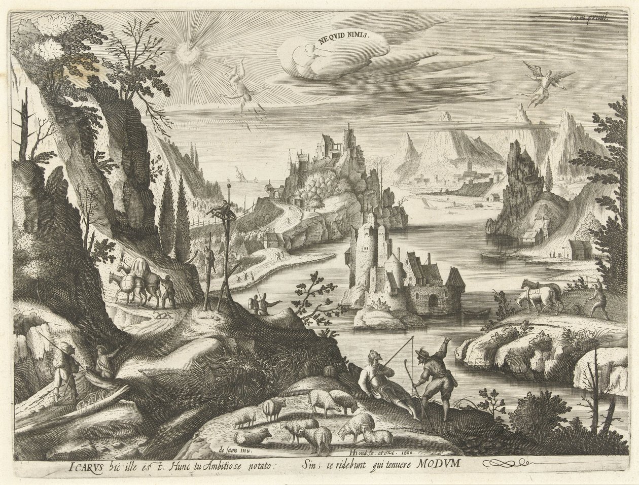 Landscape with the Fall of Icarus (Ne quid nimis) by Hendrick Hondius (I)