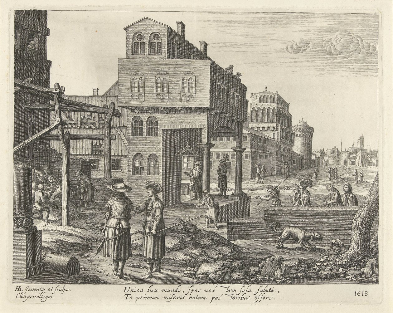 Cityscape with the Adoration of the Shepherds by Hendrick Hondius (I)