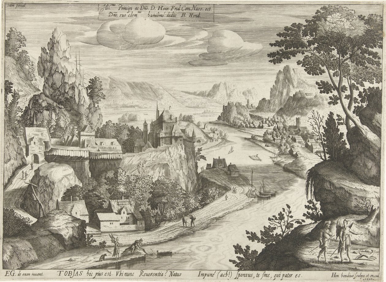 Tobias and the Angel Catching the Fish in the Tigris by Hendrick Hondius (I)
