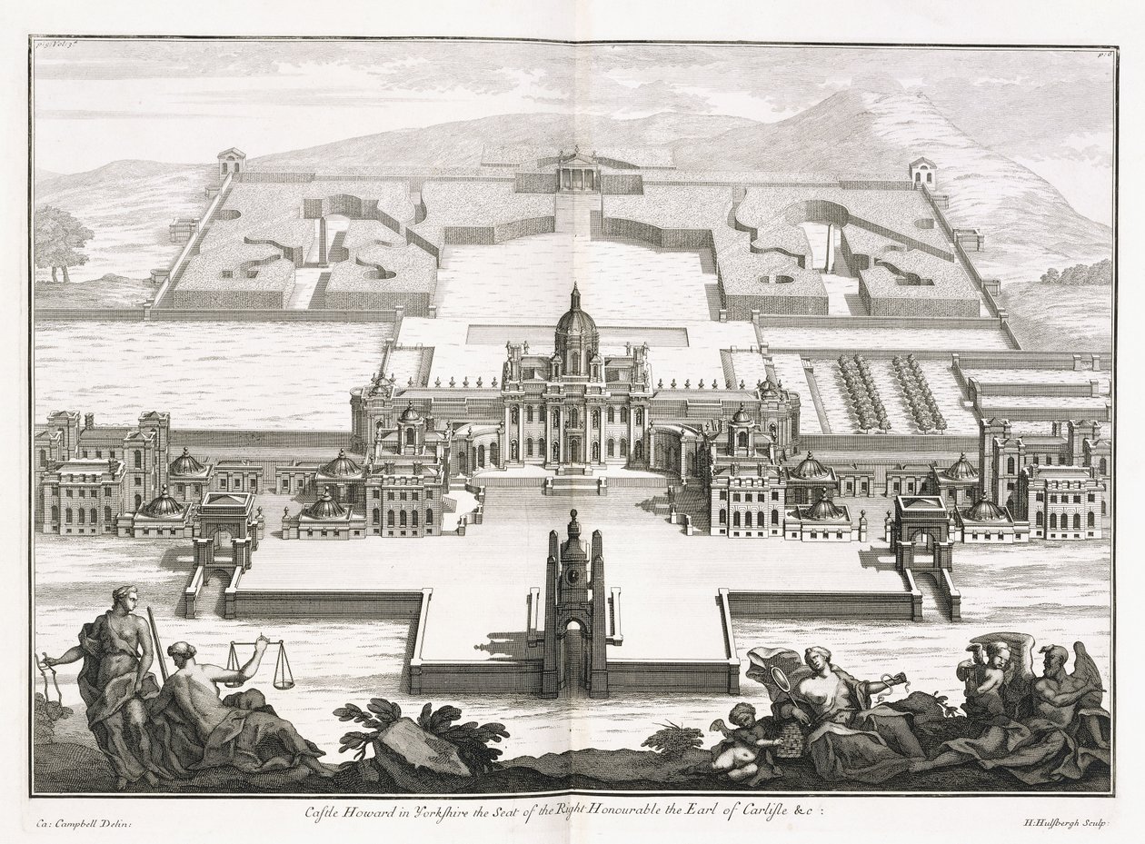 Castle Howard in Yorkshire, from "Vitruvius Britannicus", or "The British Architect, containing the Plans, Elevations, and Sections of the regular buildings both publick and private, in Great Britain" by Colin Campbell by Hendrick Hulsberg